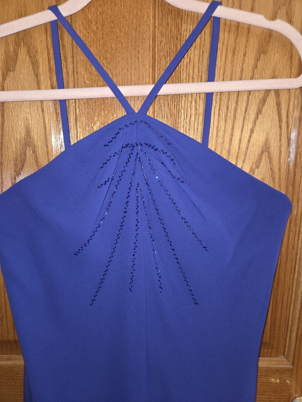 Evan Picone Cobalt Royal Blue Beaded Halter Maxi Dress